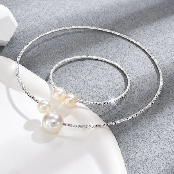 Elegant Faux Pearl Decor Necklace & Cuff Bangle - Picture 2 of 3